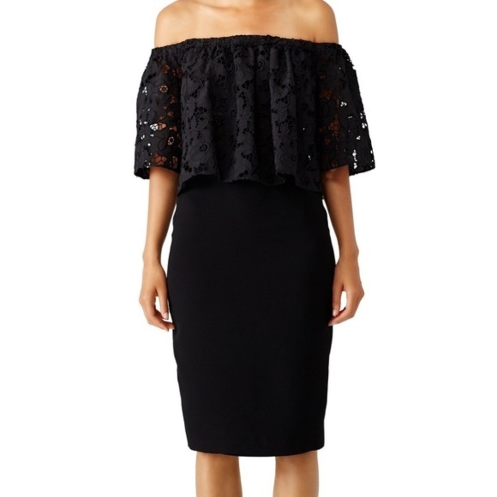 Shoshanna - Black Lace Flower Cut Dress.
